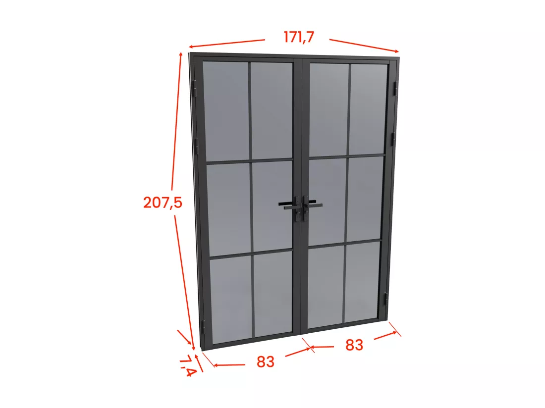 Bloc porte réversible à deux battants en aluminium et verre trempé fumé - 2 x H204 x L83 cm - Noir - SEROTO