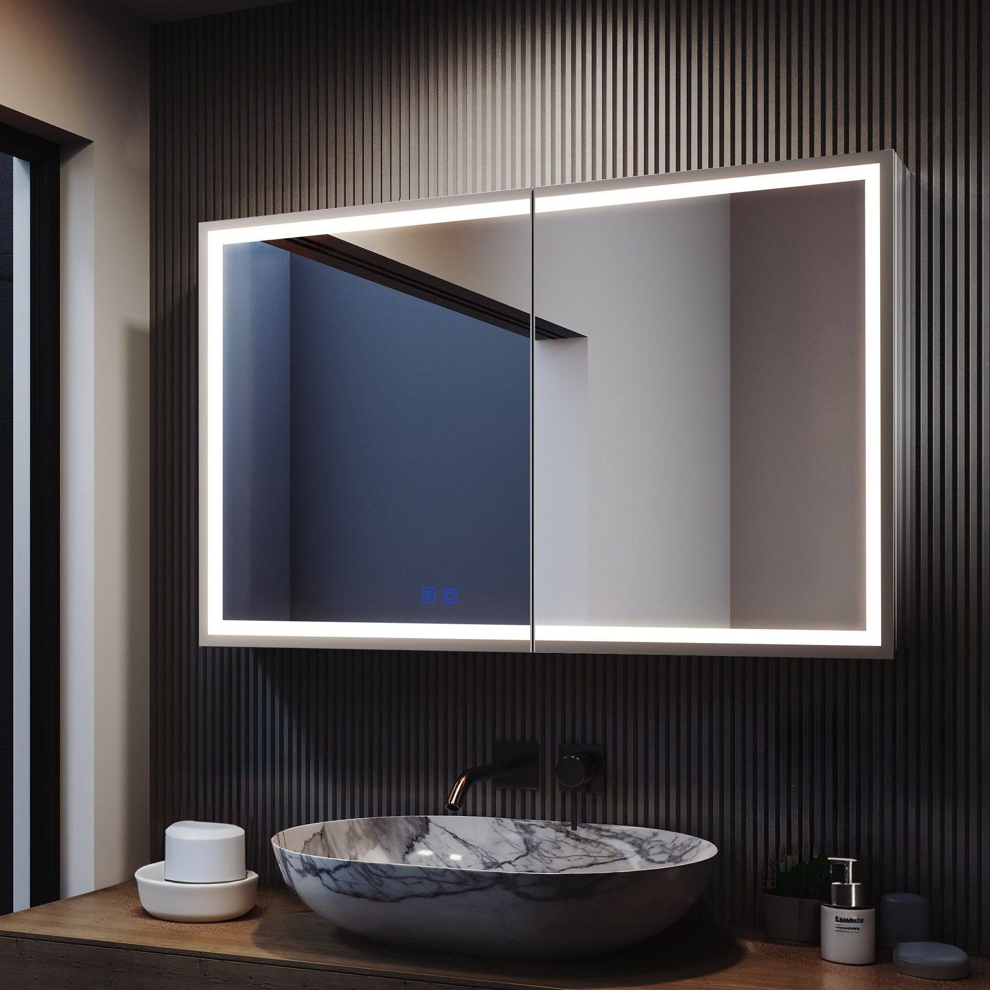 Gunuss Badezimmerspiegelschrank Hängeschrank mit LED Beleuchtung 80 Lx 60 H x 14,8 B cm Badezimmer Me