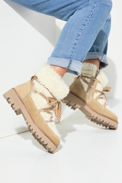 Lederboots, Veloursleder, Teddyfleece, Weite H