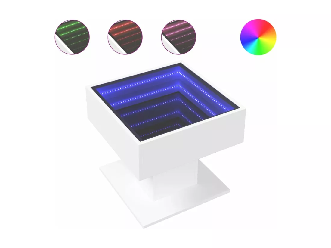 Table basse avec LED blanc 50x50x45 cm bois d'ingénierie