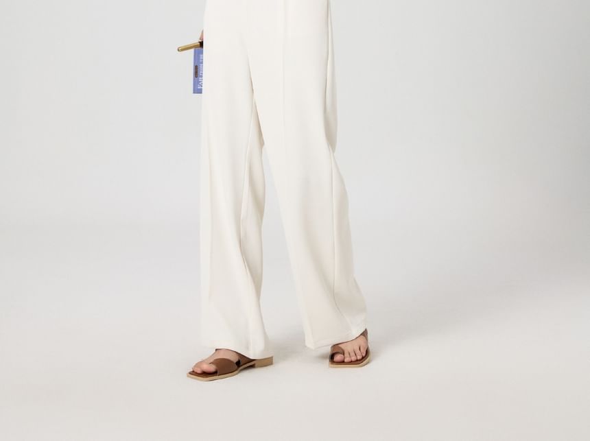 sansweet - High Rise Plain Wide Leg Broek