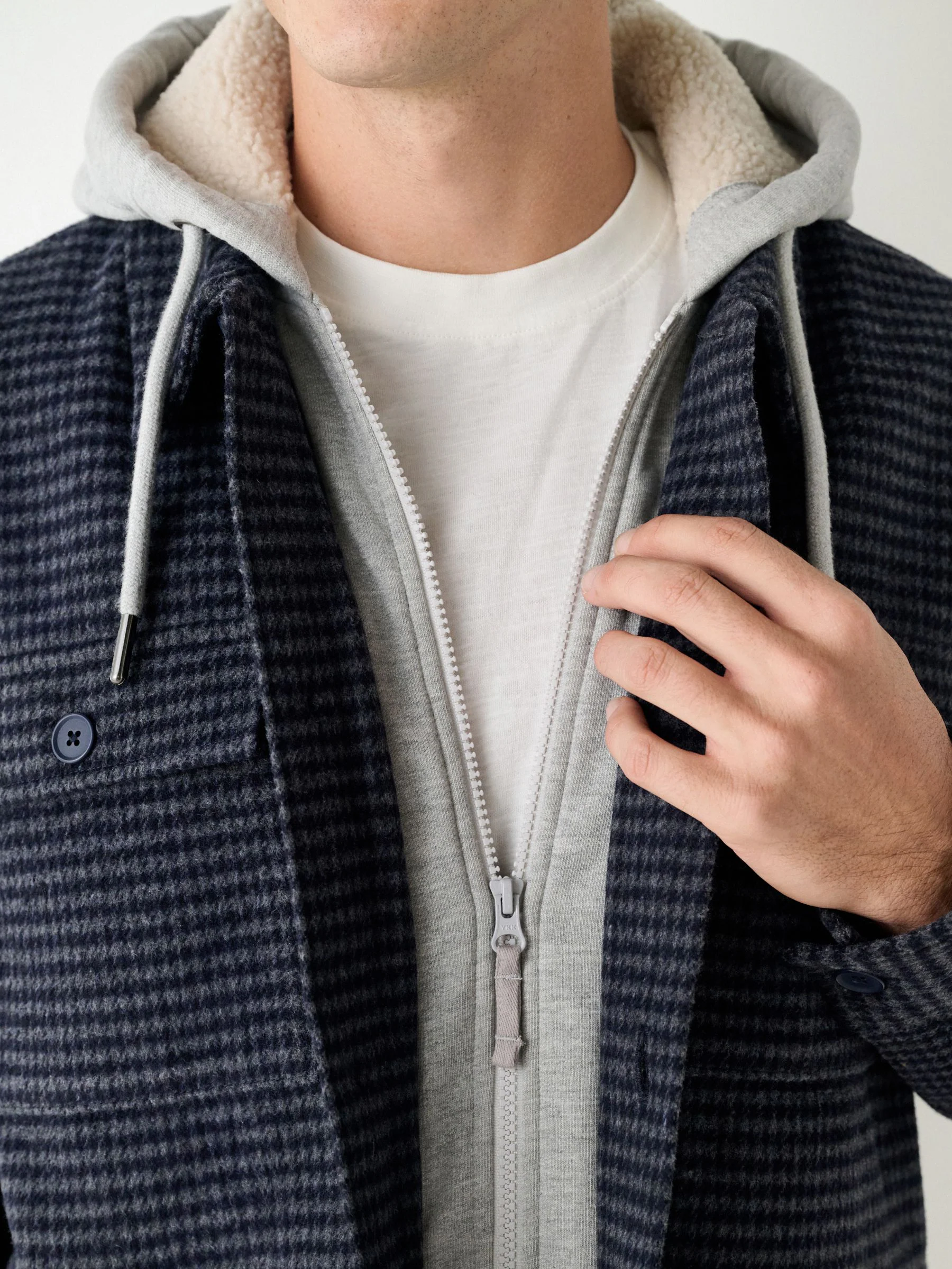 Blauw - Borg gevoerd ruit overshirt met capuchon