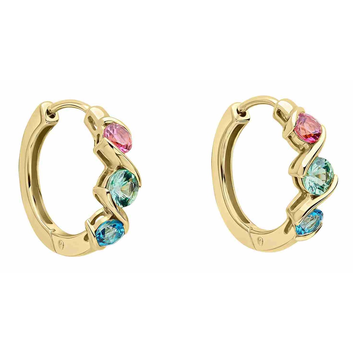 Boucle d'oreille saphir et tourmaline, topaze bleue sur or.