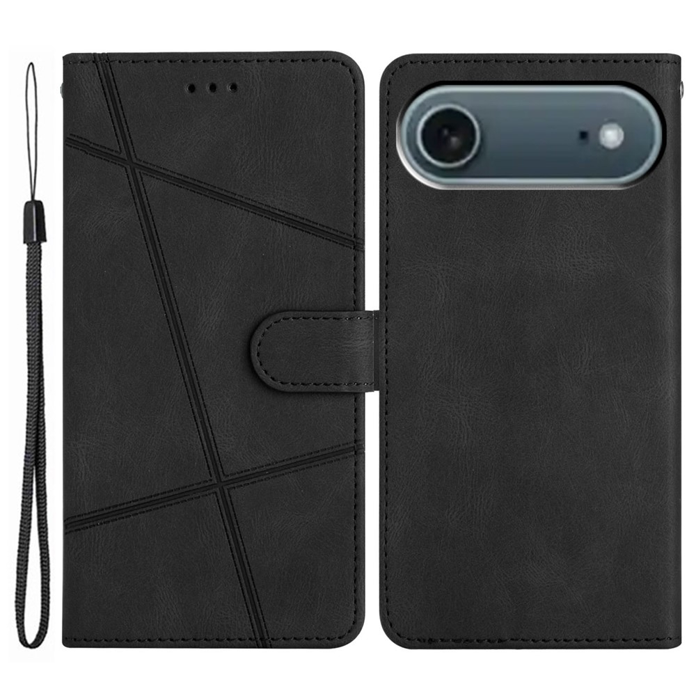 iPhone Air Leder Tasche Flip Cover mit Kartenfächern Geometrisches Design - Schwarz
