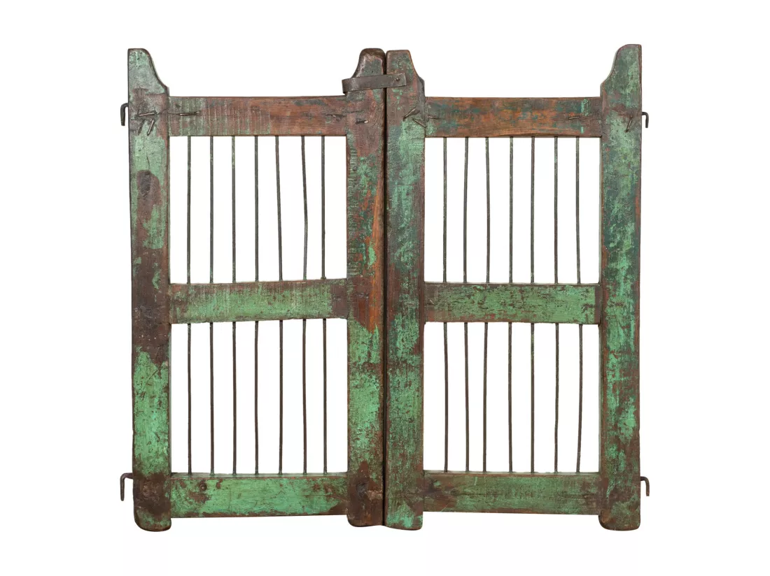 BISCOTTINI Portail - Bois Massif et Fer Finition Antique - Clôture en Fer - Portail en Métal - Porte Décorative - Portail d'Entrée - Clôture en Bois - Intérieur et Extérieur - 96x6x92cm