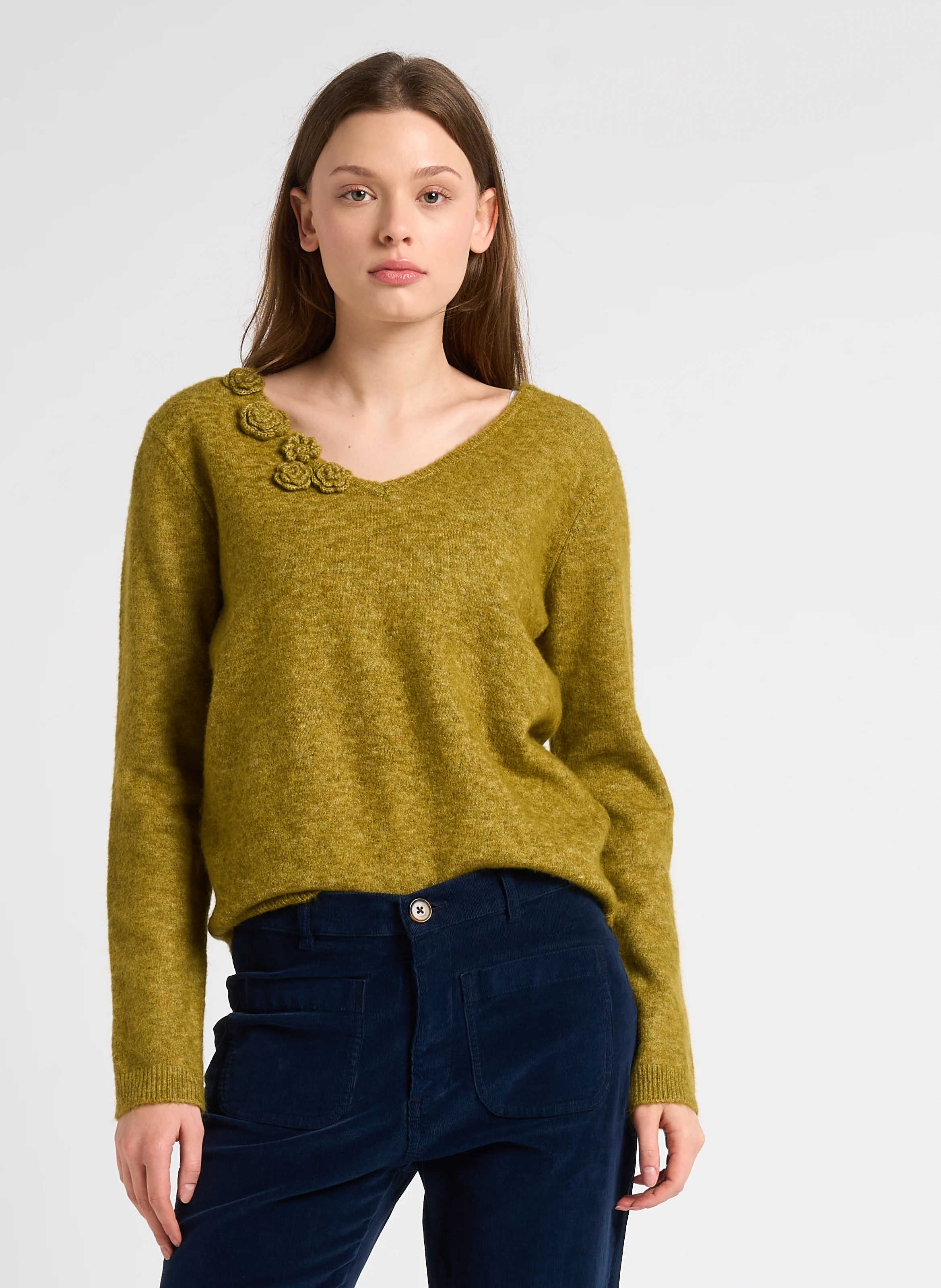Pull ajusté à col V | Vert