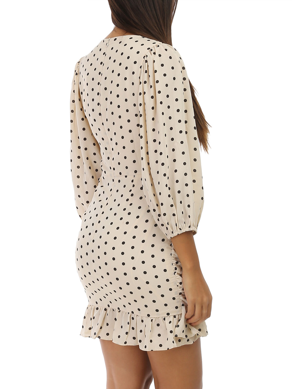 Robe à pois et volants- Beige