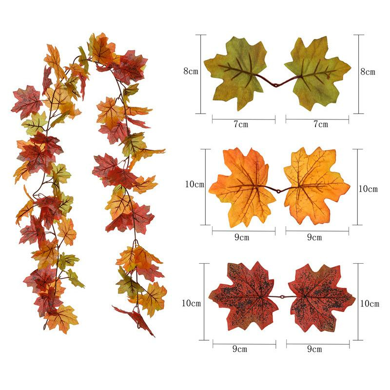 (175cm) Deko Kunst Ahorn Blätter Herbstlaub Girlande - Orange / Rot / Grün