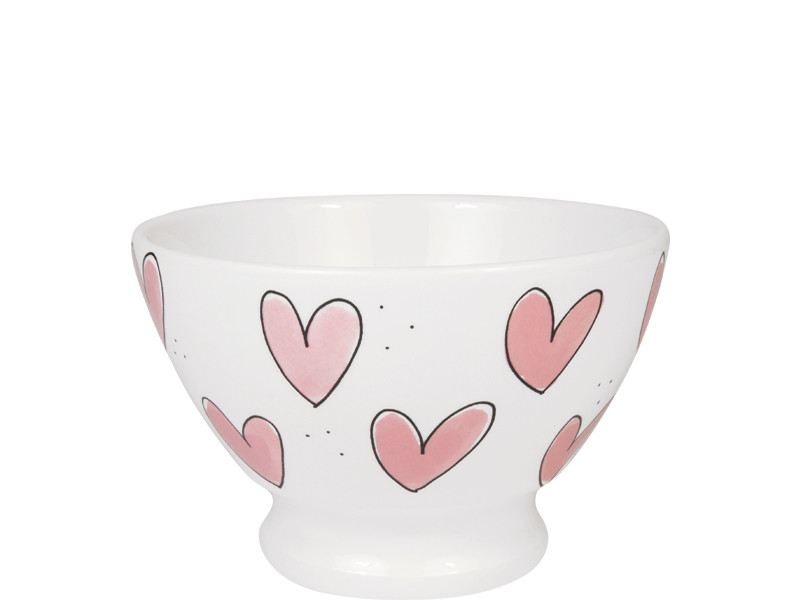 Kom op voet 13cm Even Bijkletsen Roze Hartjes