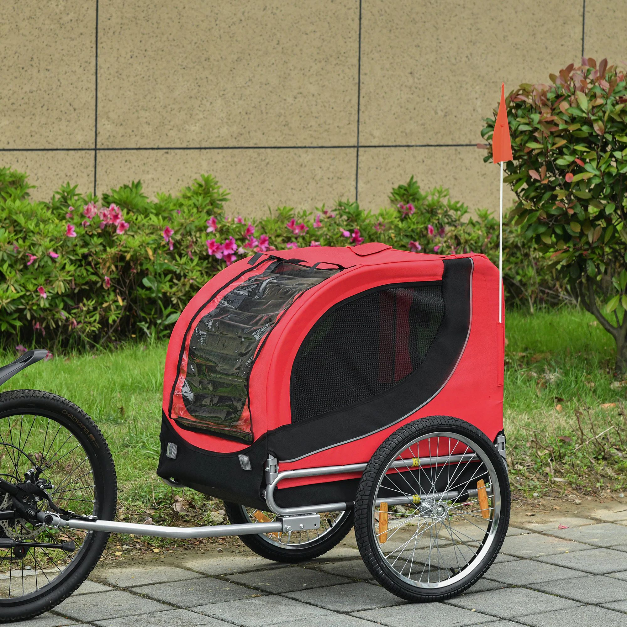 PawHut Fahrradanhänger für Hunde rot, schwarz ca. 78 x 73 x 94 cm (LxBxH)