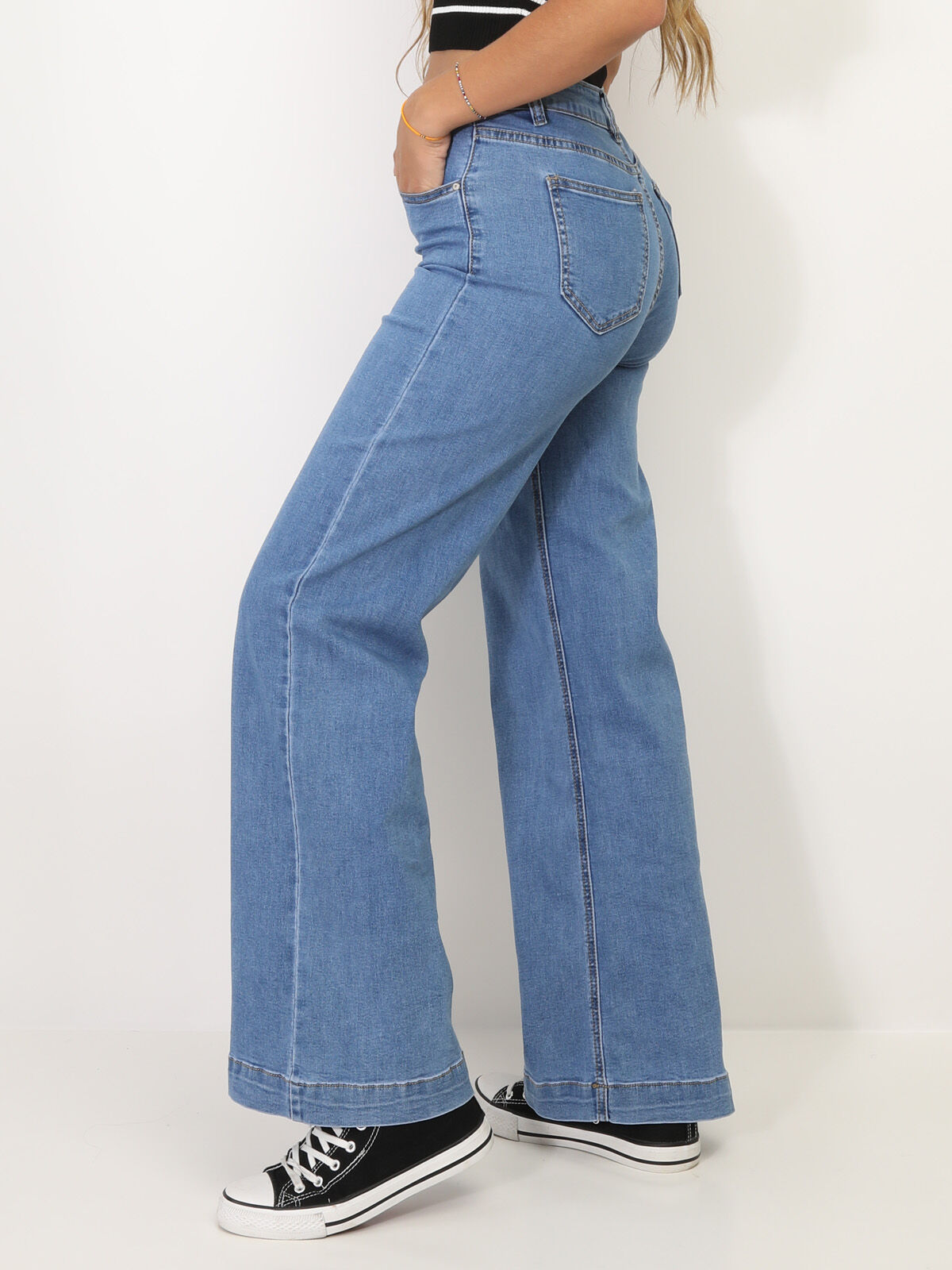 Jeans wide leg basique- Bleu