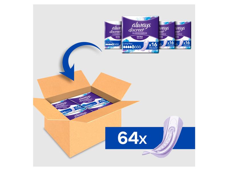 Always Inkontinenz Einlagen Discreet Long Plus 64 Stück Hochwertige Inkontinenzeinlagen für zuverlässigen Schutz