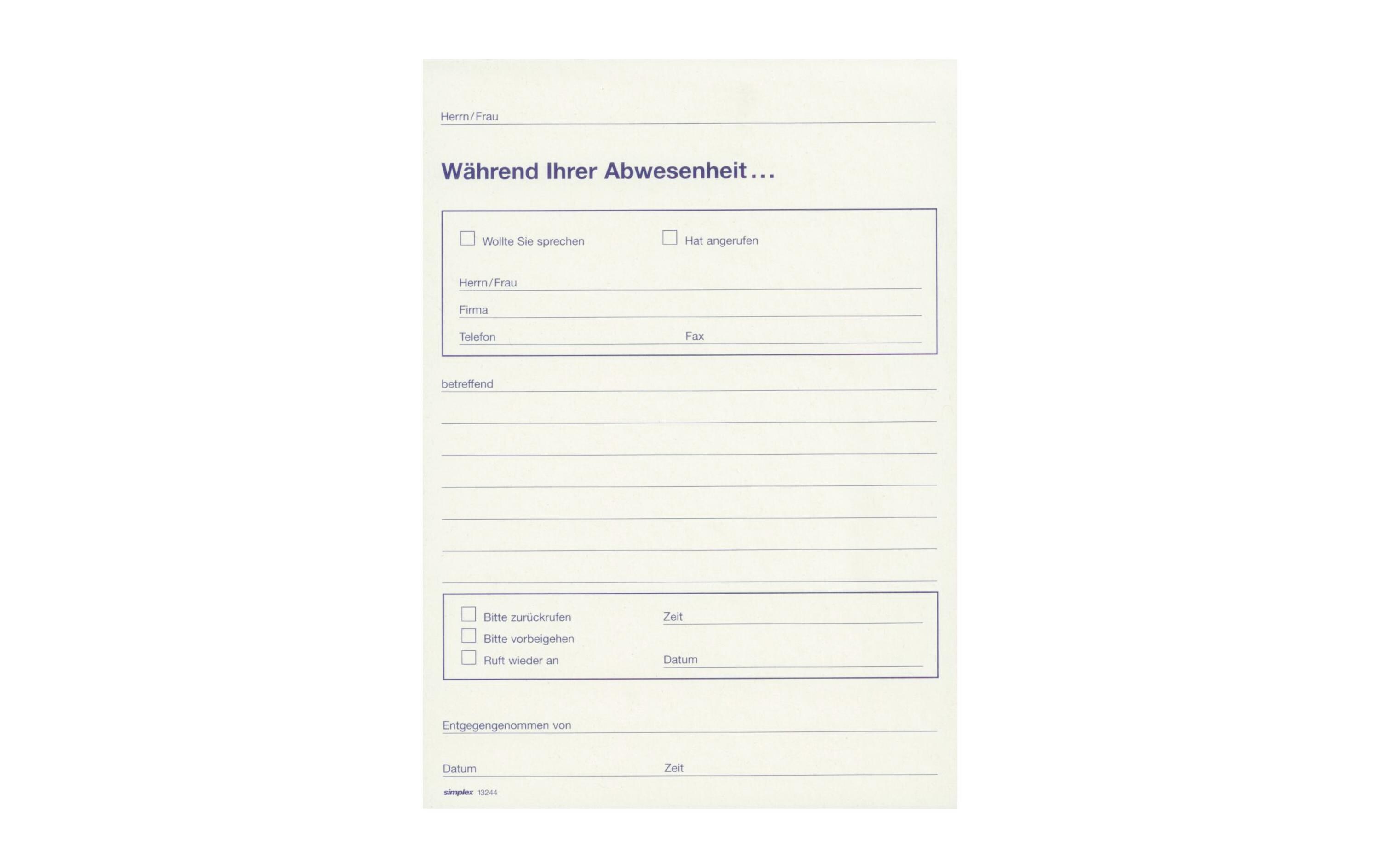 Notizzettel «Während Ihrer Abwesenheit», WeissNotizblock aus Recyclingpapier