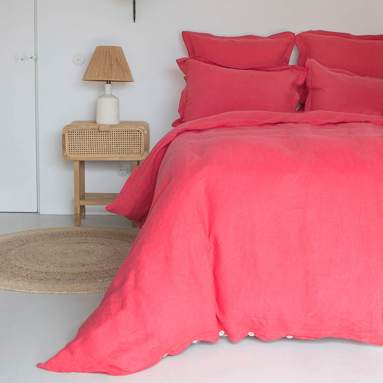 Febronie Home Drap plat 100% Lin Hortense framboise