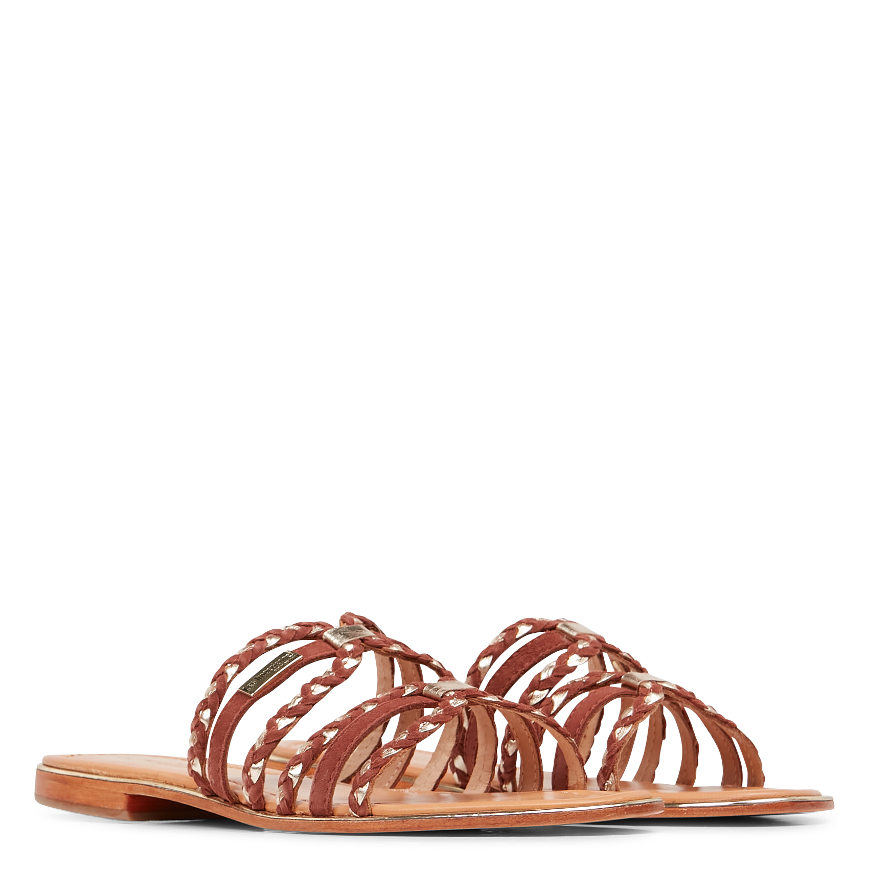 HARIA - Mules plates en croûte de cuir| Marron