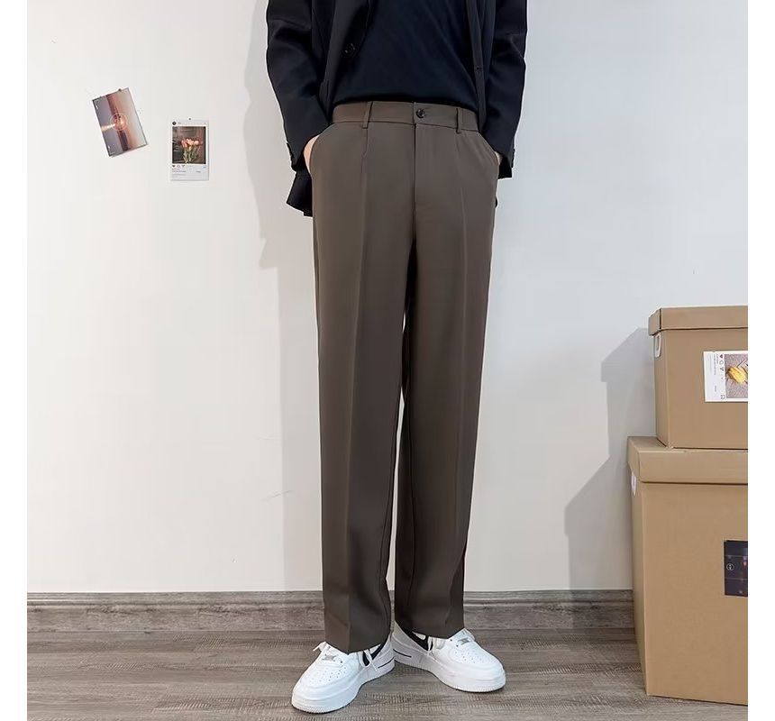Kantereld - Mid Rise Plain Straight Leg Dress Pants