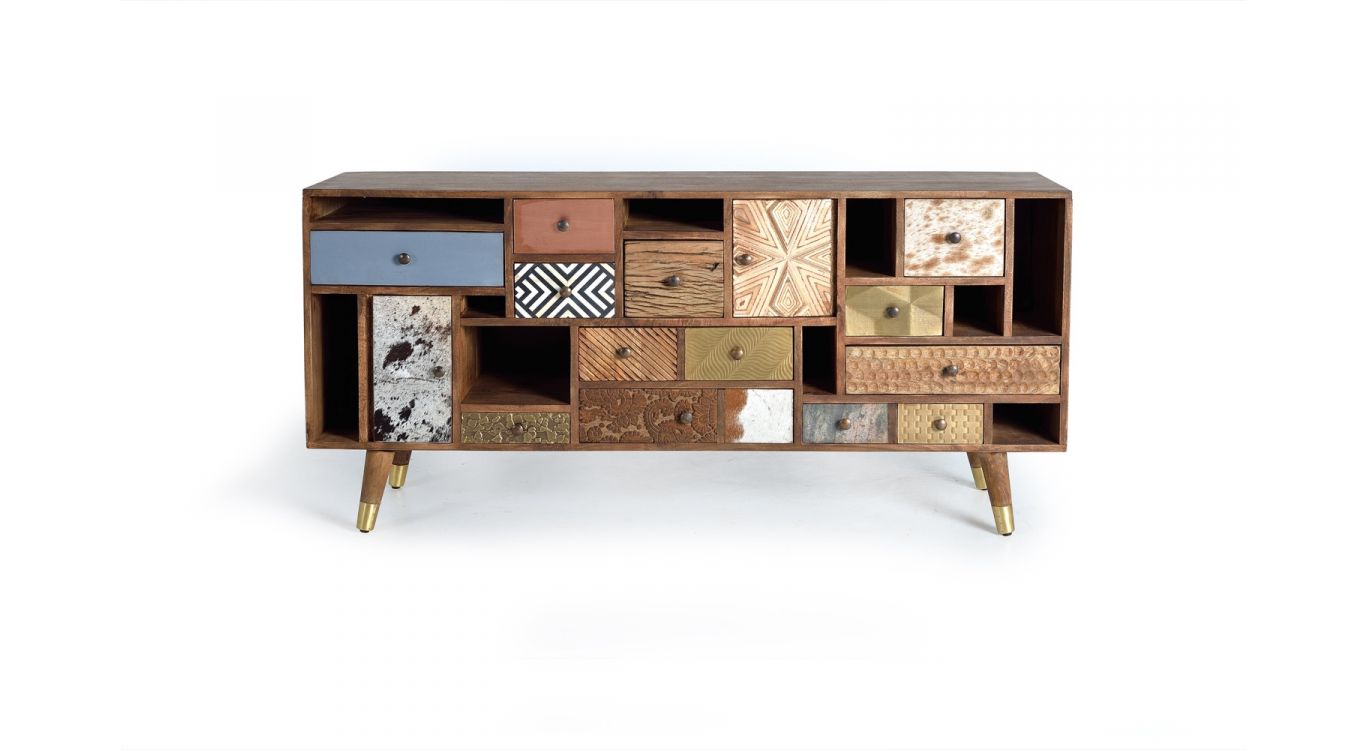 Bahut 11 tiroirs bois marron 160x40x76cm