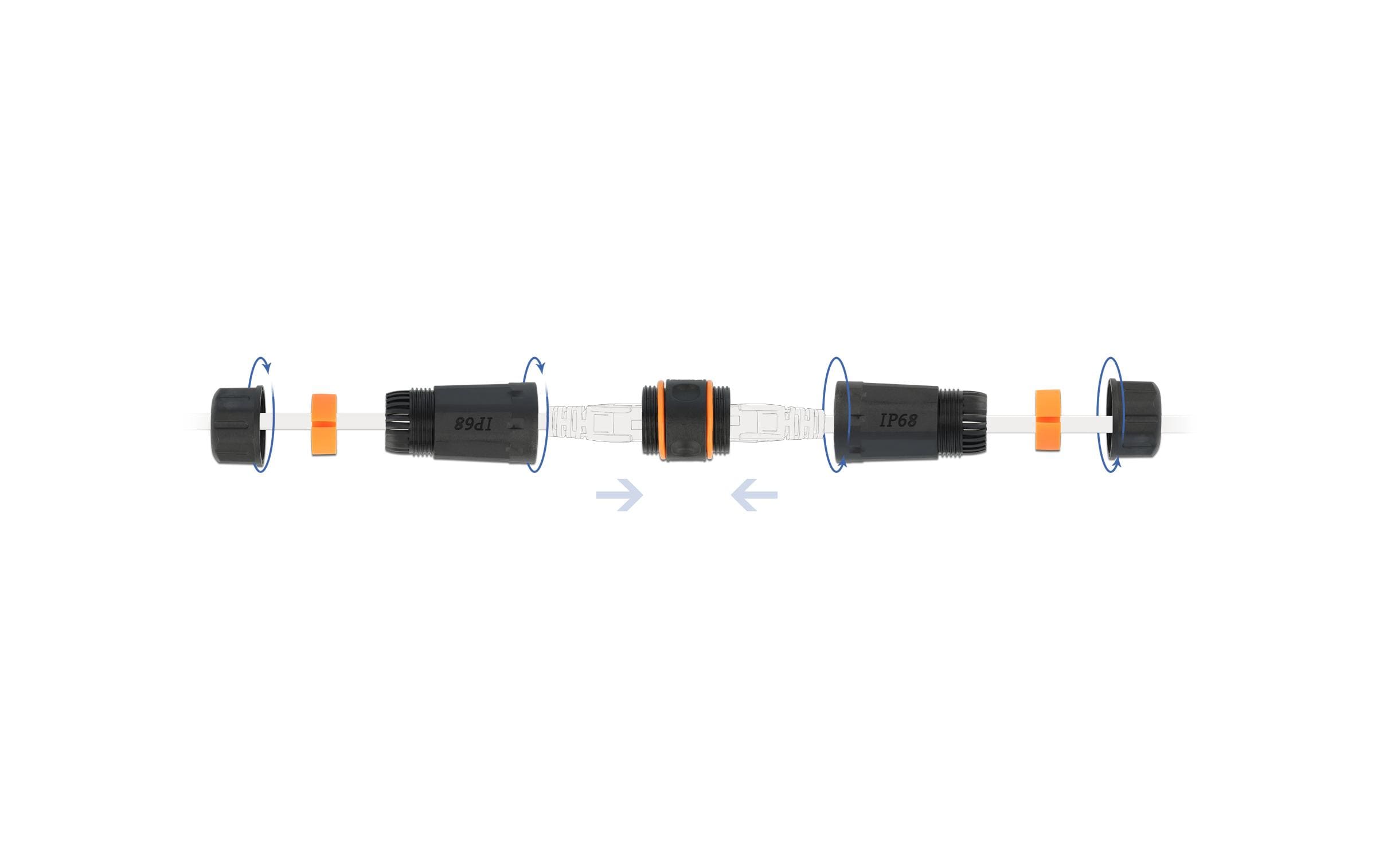 Kupplung RJ-45, Cat.6A, orange, Wasserfest 1 StückDelock Kabelverbinder RJ45 Buchse zu RJ45 Buchse Cat.6A wasserfest