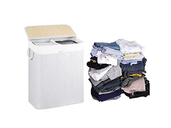 Songmics Wäschekorb  mit Deckel 100 l, Weiss Wäschesammler
