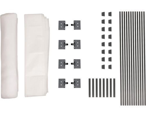 Windhager verhoogde bedtunnelboog complete set bestaande uit 12 bogen (elk 60 cm), 8 montagebeugels, 1 insectengaas 2 x 4 m, 1 tuinvlies 2 x 4 m, 16 montageclips, 8 verbindingsstukken