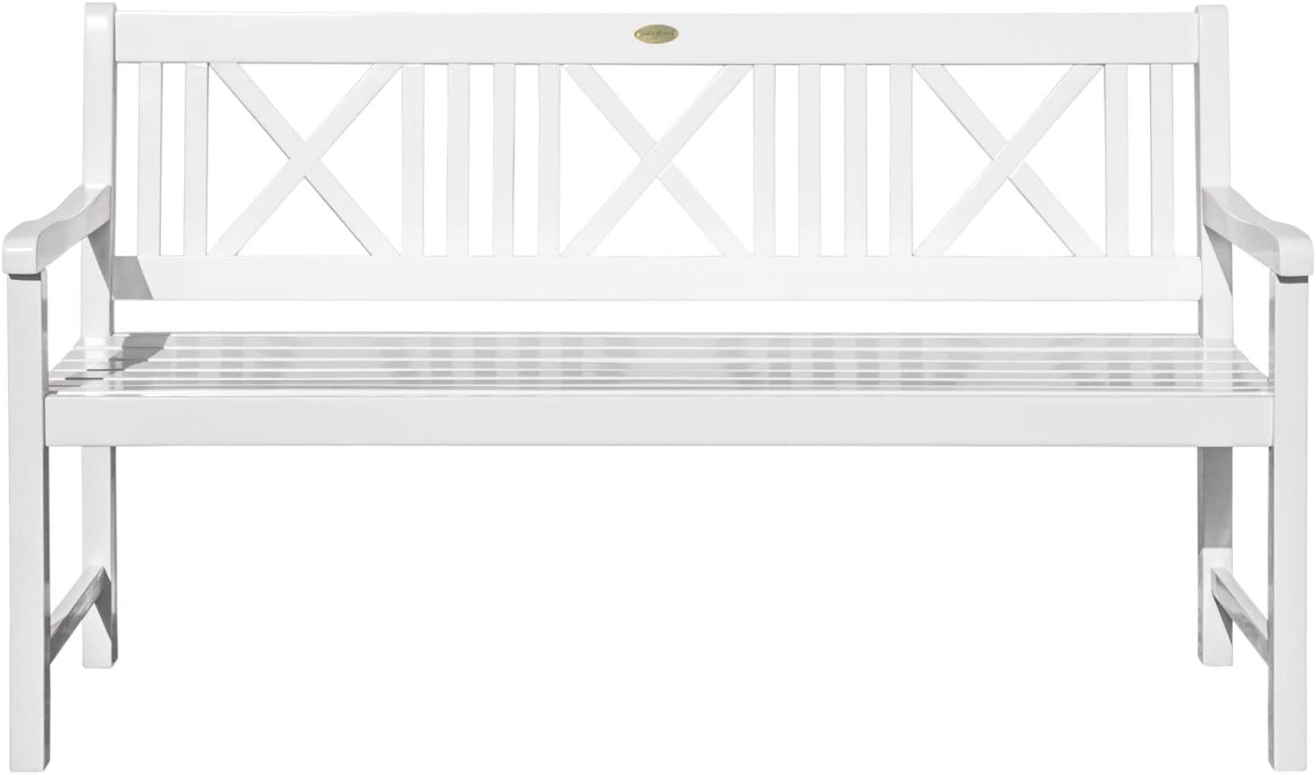 Garden Pleasure Landhausbank Lübeck, 3-Sitzer Gartenbank weiß Washed, Länge 160 cm, Parkbank aus Eukalyptus, Holzbank für Balkon, Terrasse, Garten