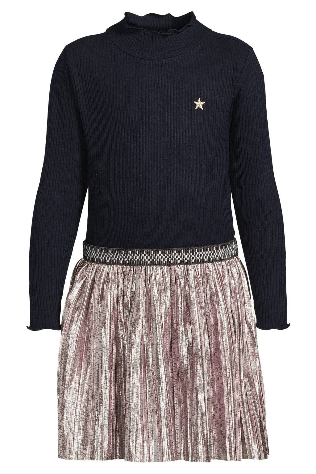 Like Flo midi jurk rib gebreid donkerblauw