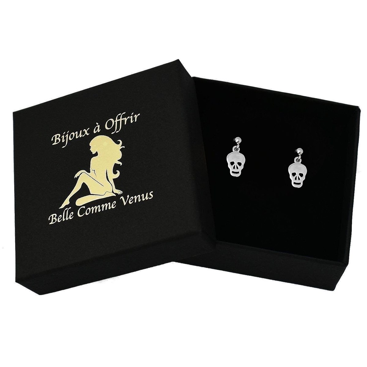 Boucles d'oreilles tête de mort pendante Argent 925 Rhodié