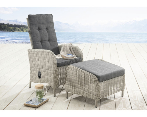 Palma HL balkonset en Casa voetenbank vintage Destiny polyrattan aluminium 1-zits 2-delig wit