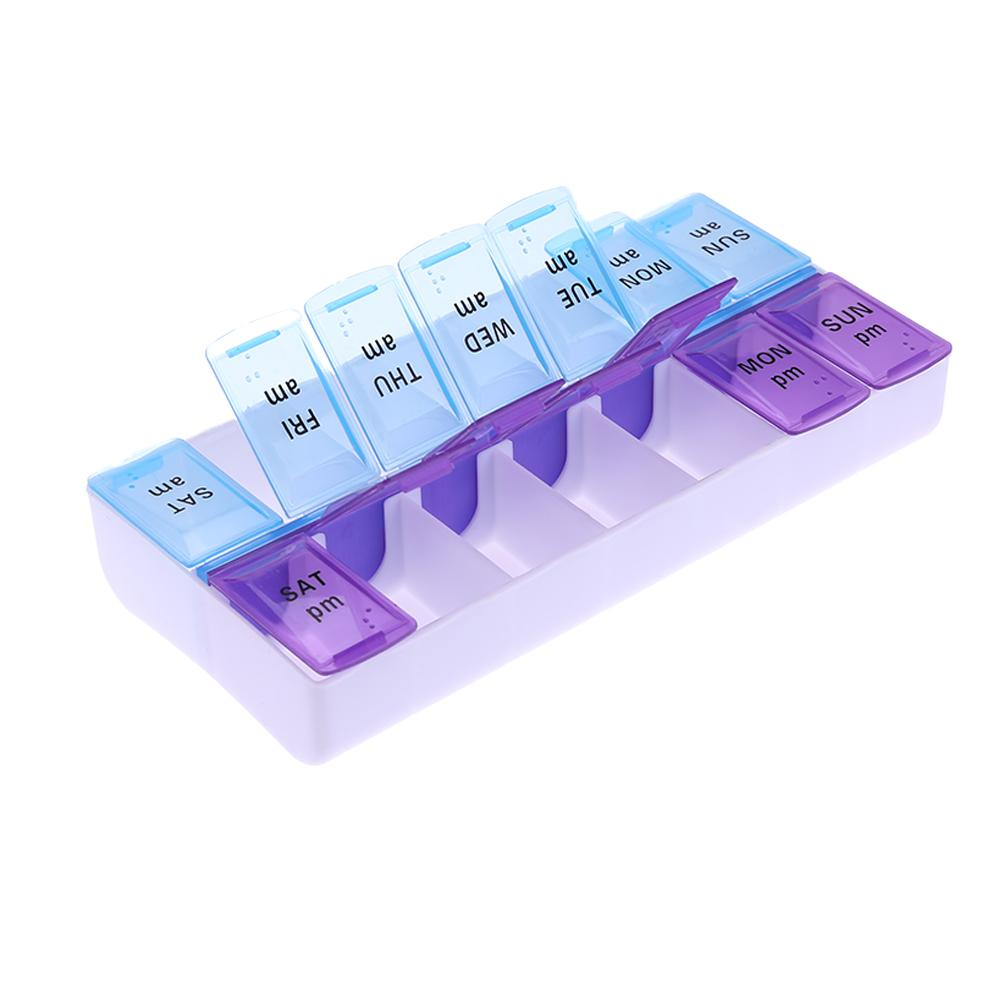 (170x90mm) Medikamenten Dosierer 7 Tage Dosett Tablettenbox Supplements Pillendose -  Lila / Blau