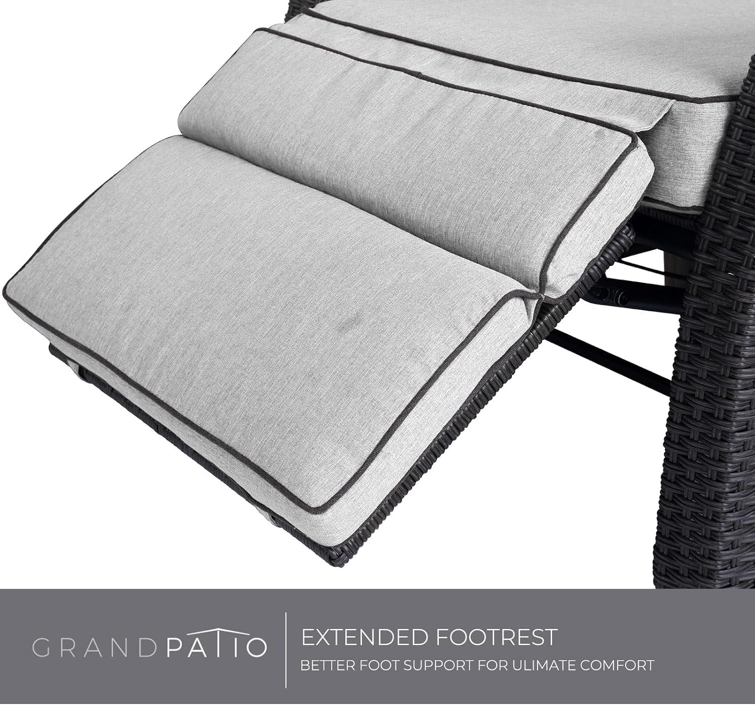 Grand patio Relaxliege Liegesessel mit Sitzkissen Gartensessel Verstellbare Rückenlehne Rattan Sonnenliege für Innen Außeneinsatz -Creme Sitzkissen & Grau Rattan