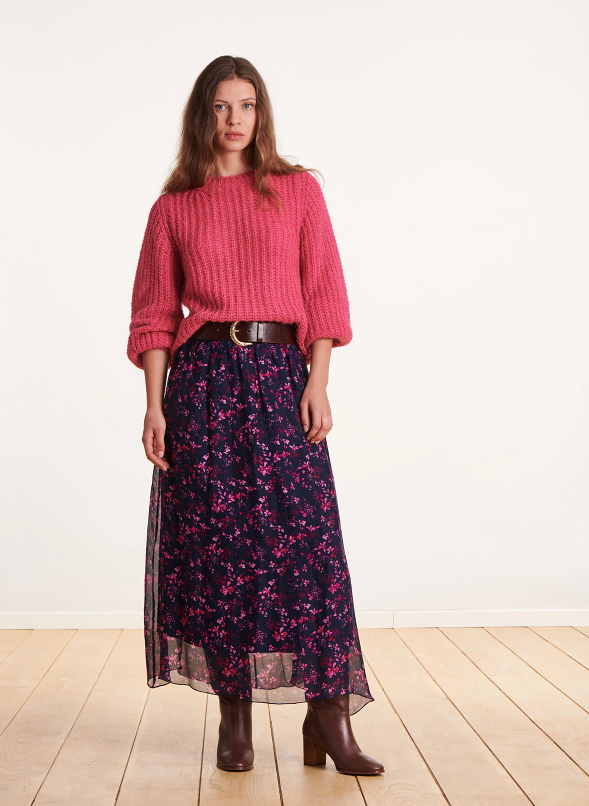 Ceinture large en cuir| Violet