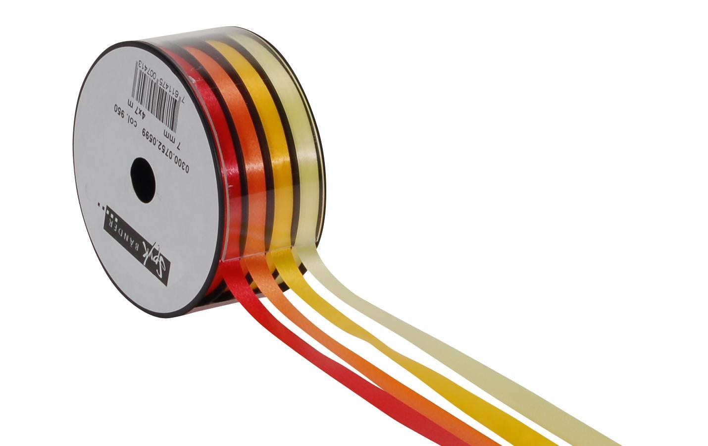 Geschenkband Kombispule 4 x 7 mm x 7 m, Gelb/RotKräuselband für Geschenke
