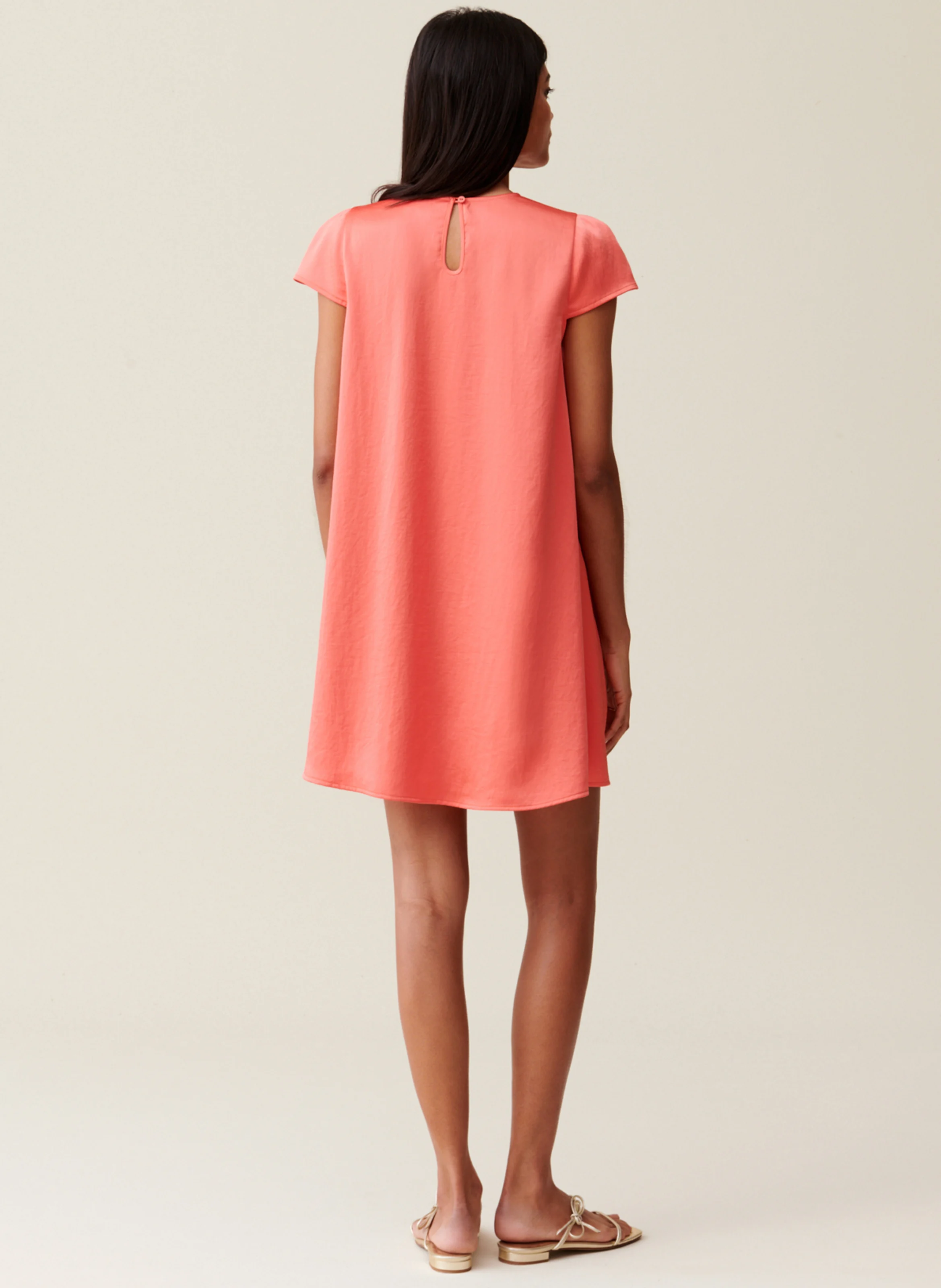 Robe courte col rond | Orange