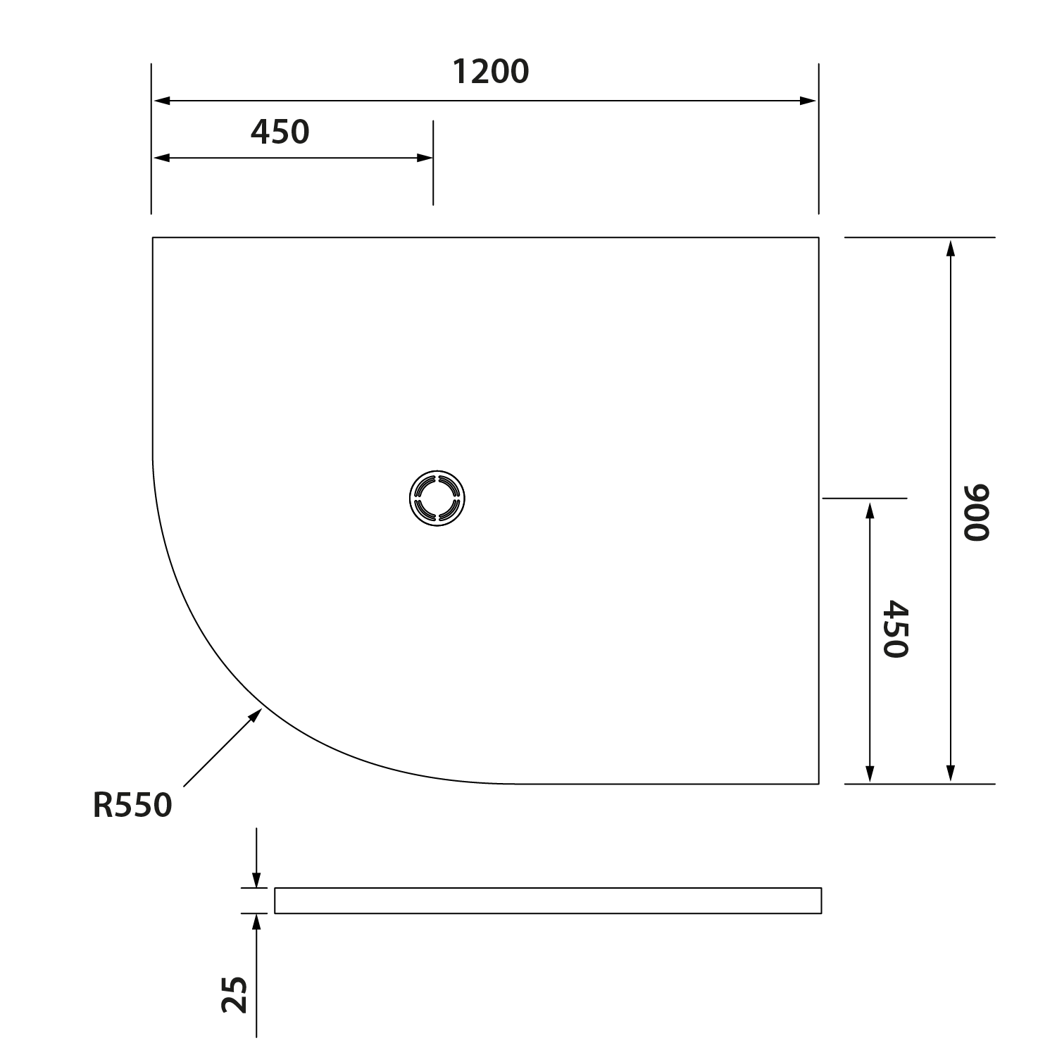 Polysan Flexia kwartronde douchebak 120x90cm wit rechts