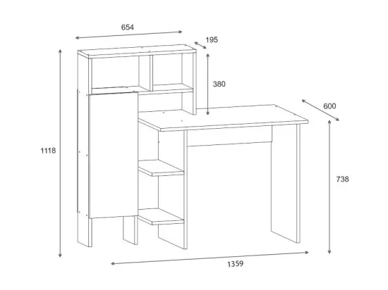 Bureau Calisma en chêne anthracite avec étagère - 135x60x111 cm, un espace de travail élégant