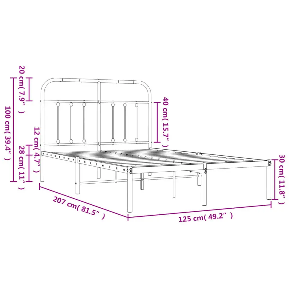 vidaXL - Bed frame met hoofdbord - Wit - Metaal - 120x200 cm