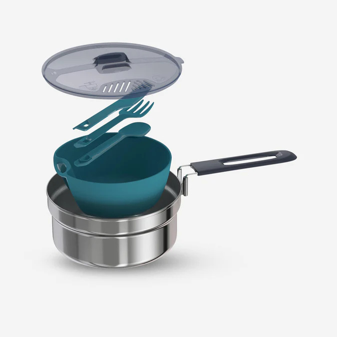 Decathlon Quechua - Conjunto de Cozinha para Camping Quechua MH100 1.1 L em Aço Inoxidável para 1 Pessoa