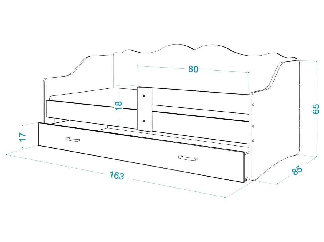 Lit Banquette Neli Cars 80x160 Blanc Livré avec sommiers, tiroir et matelas en mousse de 7cm