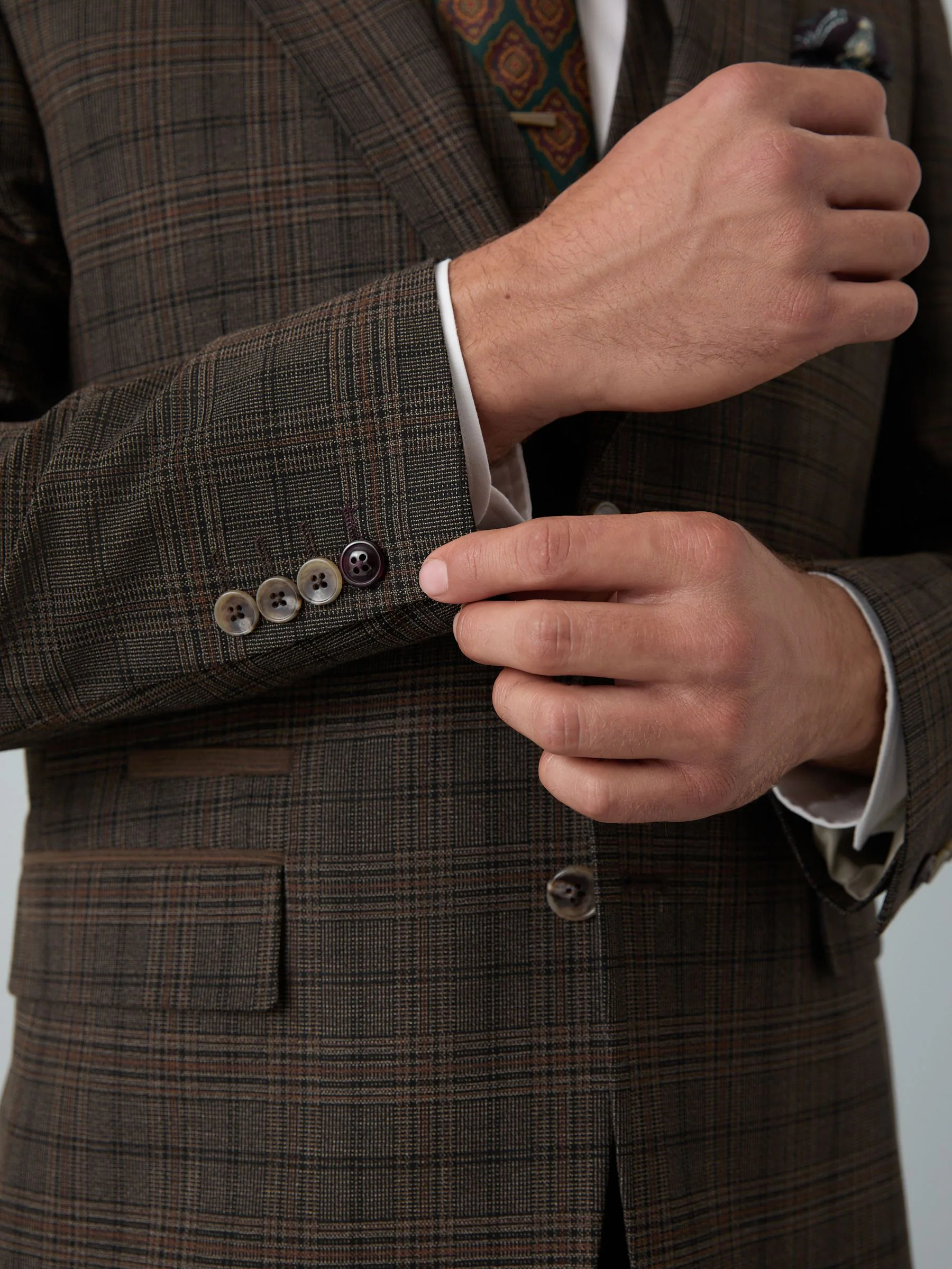 Bruin - Slim-fit maatgesneden pak met ruiten: colbert