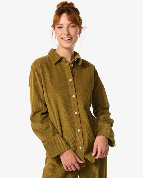 chemise femme Lena en velours côtelé vert