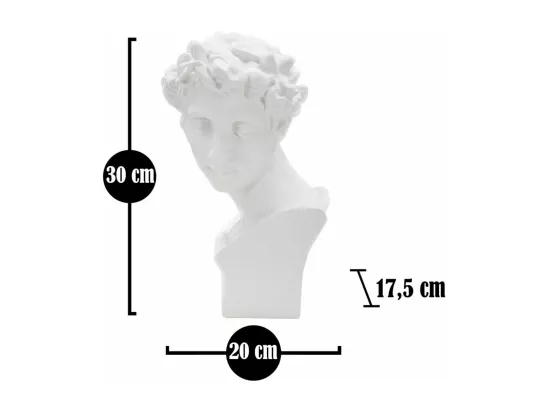 Sculpture en résine blanche, tête masculine, design classique inspiré de la Renaissance florentine, 20x17,5x30 cm