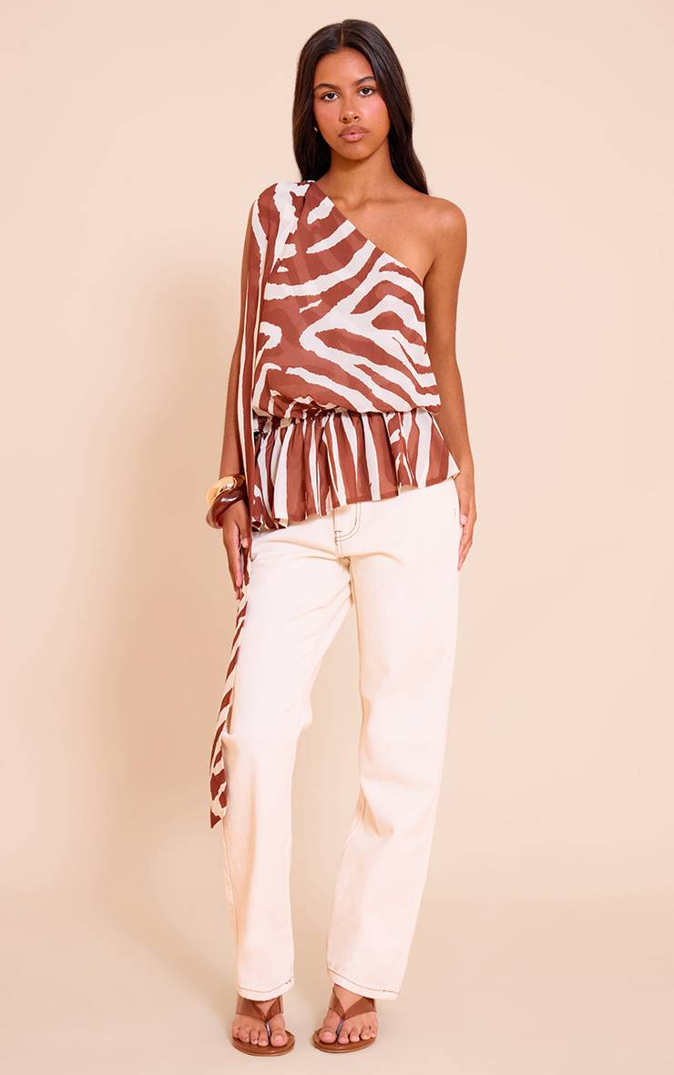 Zèbre Top Long Fluide Froncé Asymétrique Transparent Petite Taille