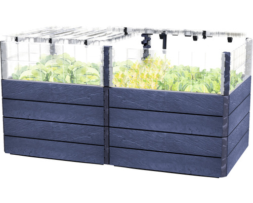Klassieke verhoogde tuinbak GARANTIA Ergo Quadro Turbo Plus 2 L 80 incl. Flora waterbesparend systeem 160 x 80 x 80 cm steen