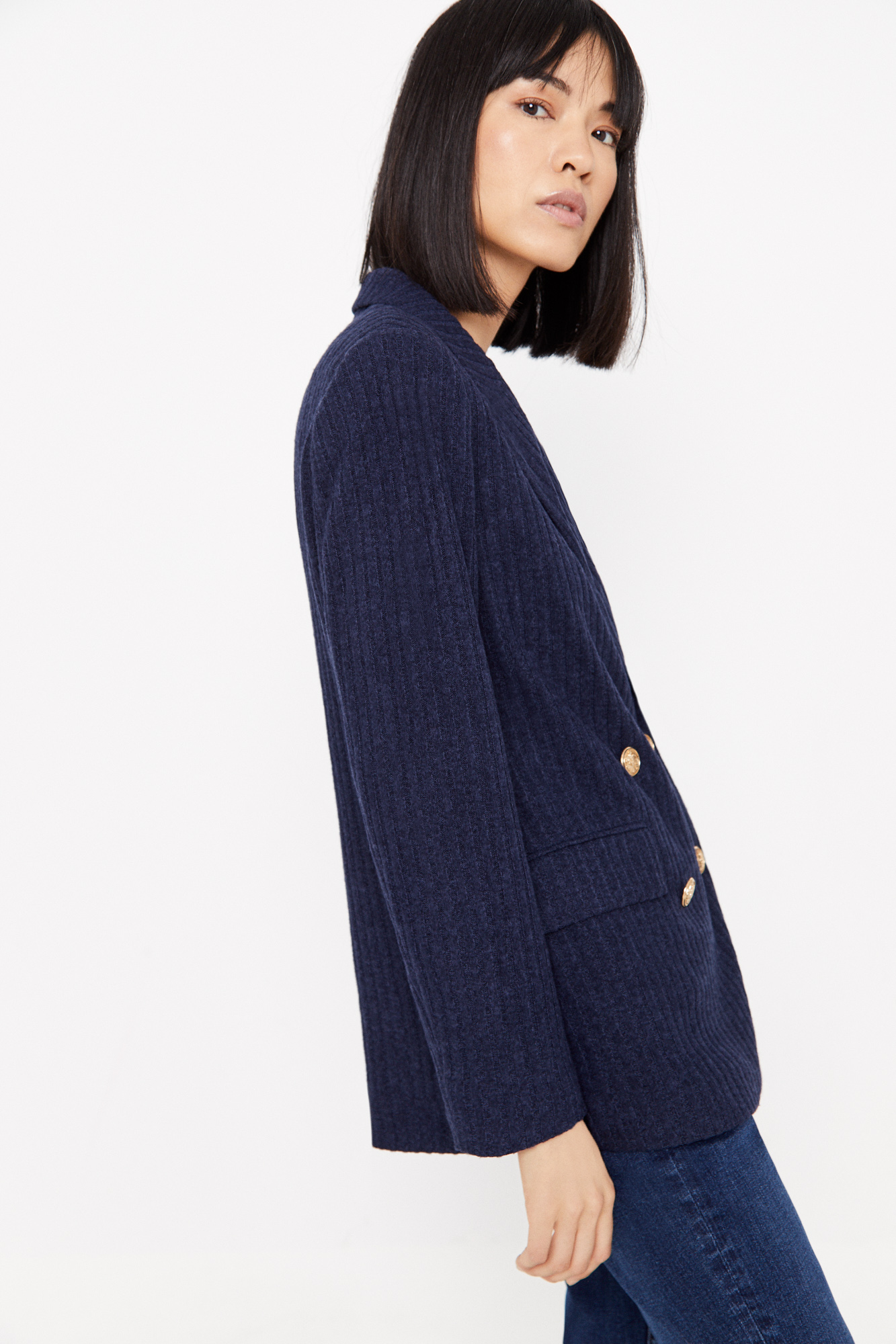 Blazer de malha com abotoamento duplo