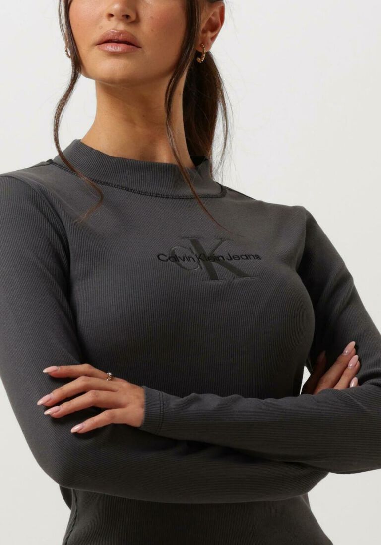 CALVIN KLEIN zwarte calvin klein midi jurk hero monolog rib ls dress