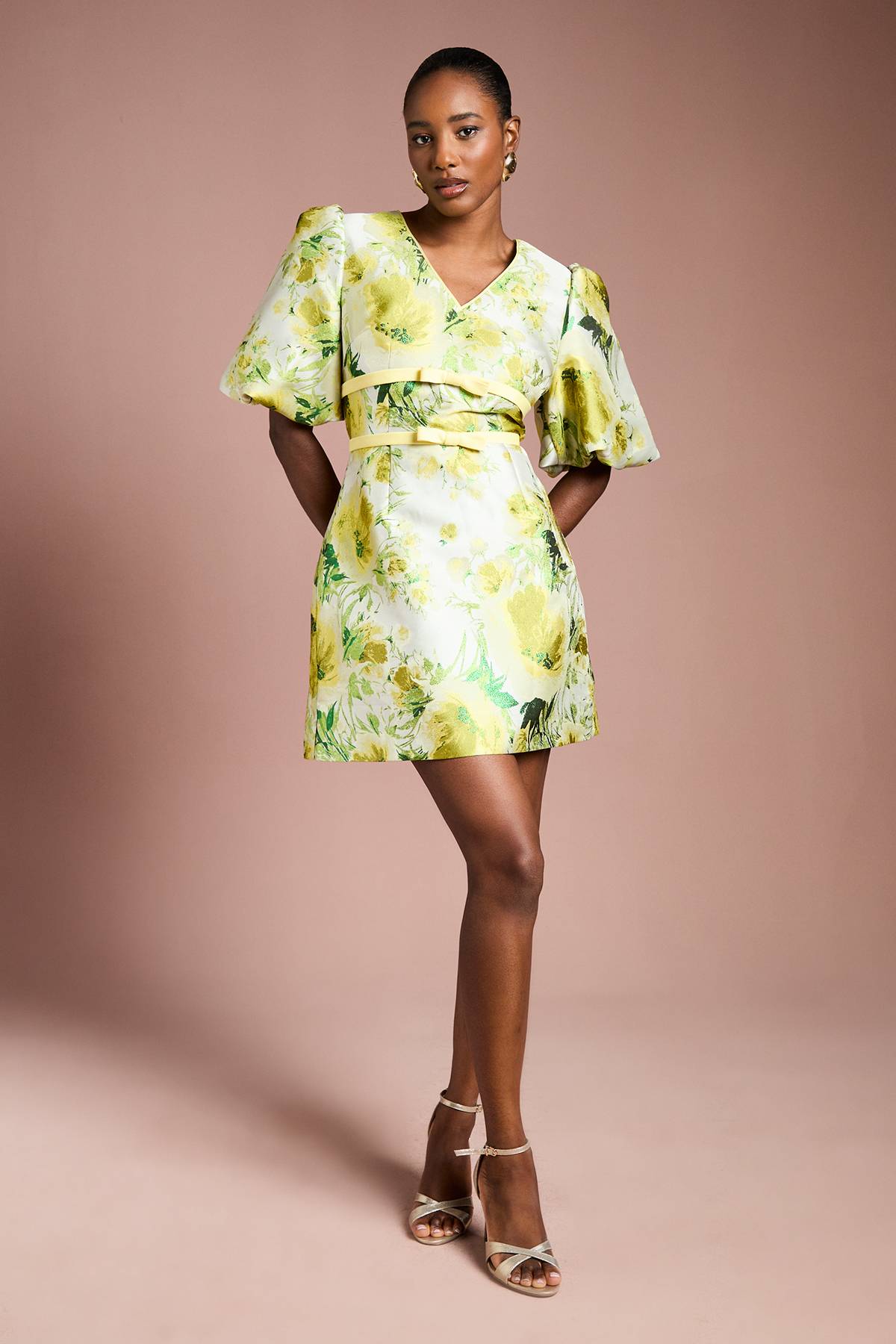 Coast Robe Mini à Manches Bouffantes Jacquard Floral