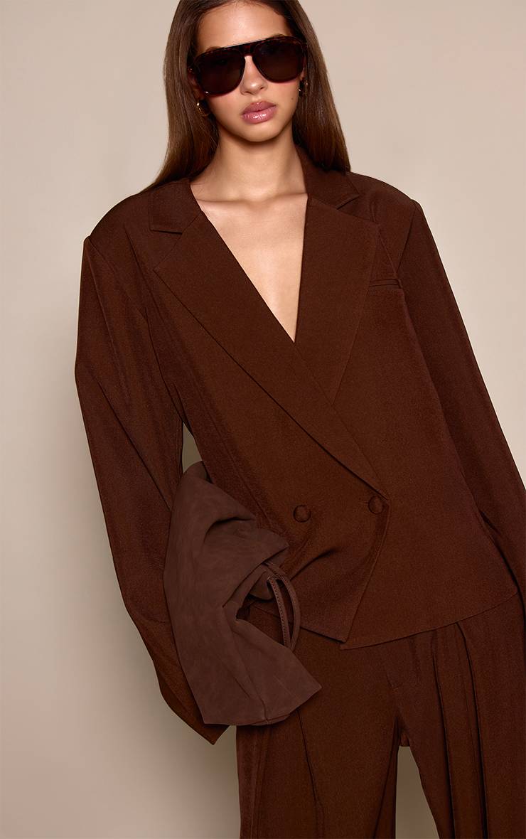 Marron Foncé Blazer Boxy Ajusté