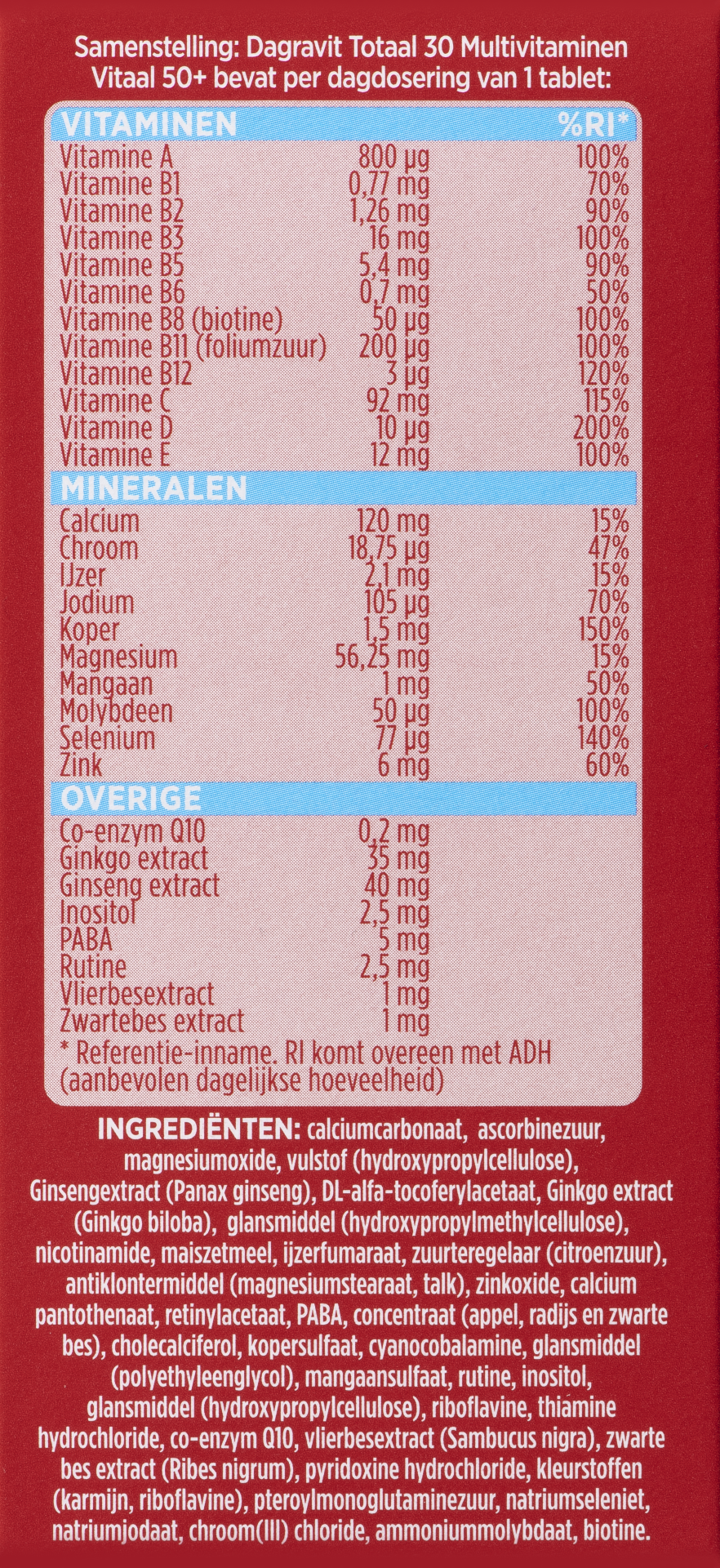 Dagravit Totaal 30 Vitaal 50+ Multivitaminen (100 tabletten)