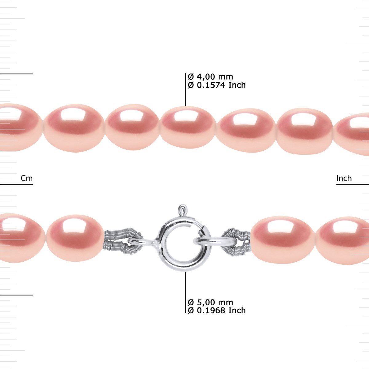 Bracelet Perles d'Eau Douce Grains de Riz 4-5 mm Roses Or Blanc 18 Carats