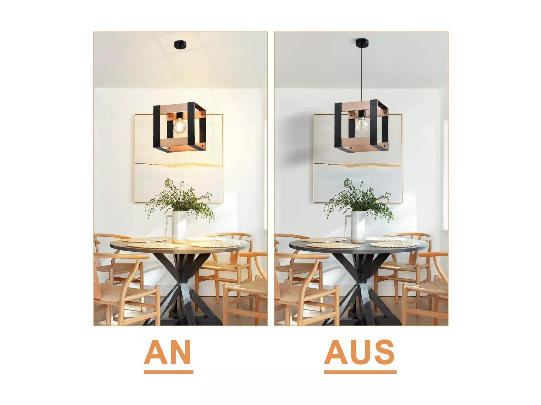 NETTLIFE Suspension Bois Métal Noir E27 Diam.175cm 1 Douille Industrielle Suspension Rétro pour Salle à Manger Salon Cuisine Chambre